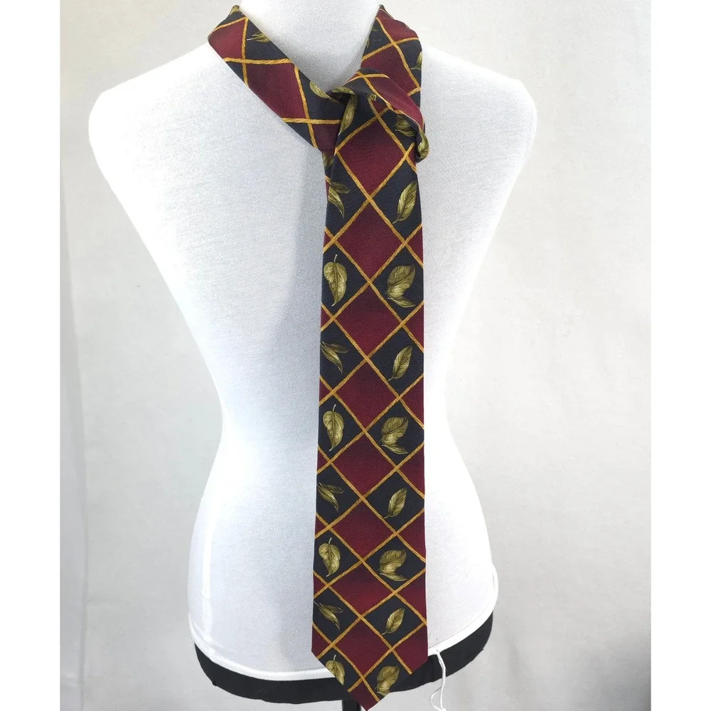 Colours by Alexander Julian Silk Tie Leaf Diamond Burgundy Mens OS Dark Academia